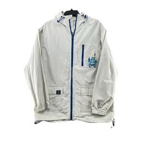 Disneyland Resort Windbreaker Jacket L Gray Blue Castle Graphic Hooded Zip Up
